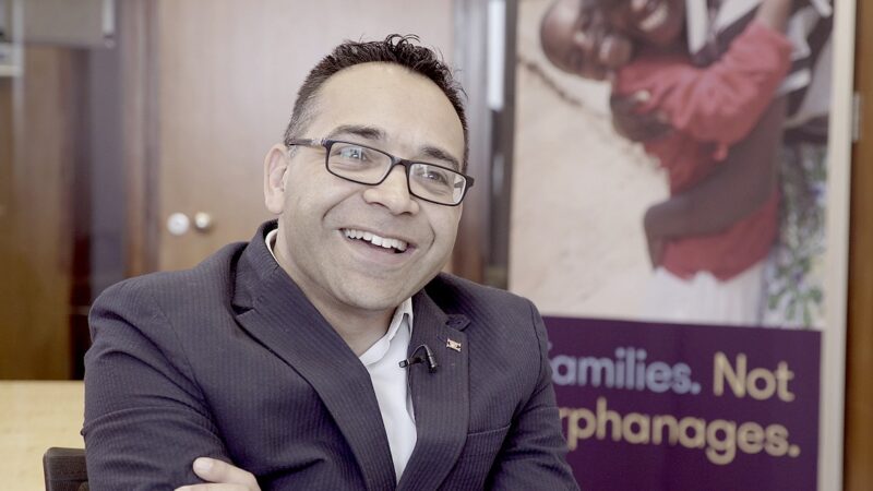 Krish Kandiah smiles as he chats to Steve Coffey