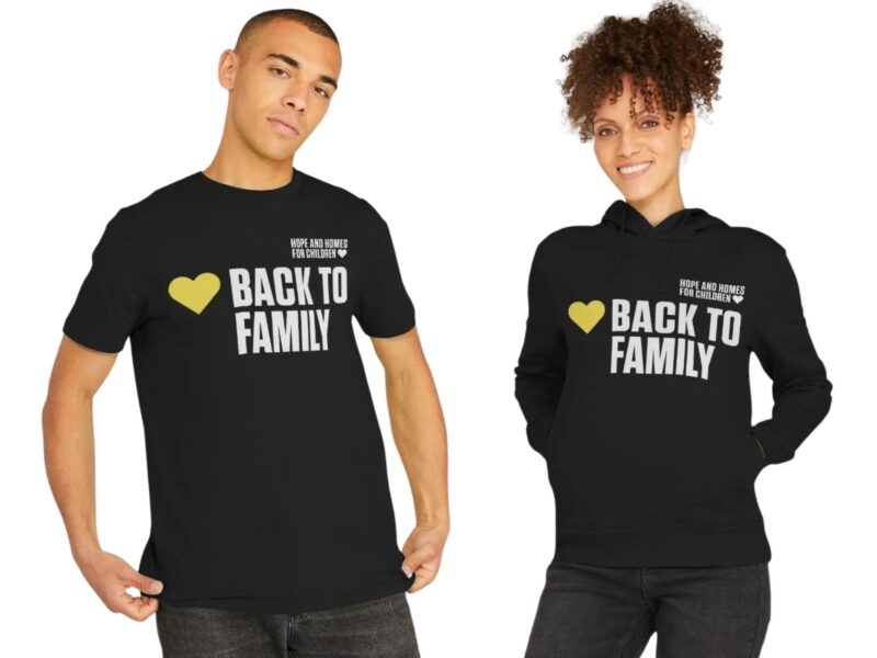 Man and woman in Back to family T shirt